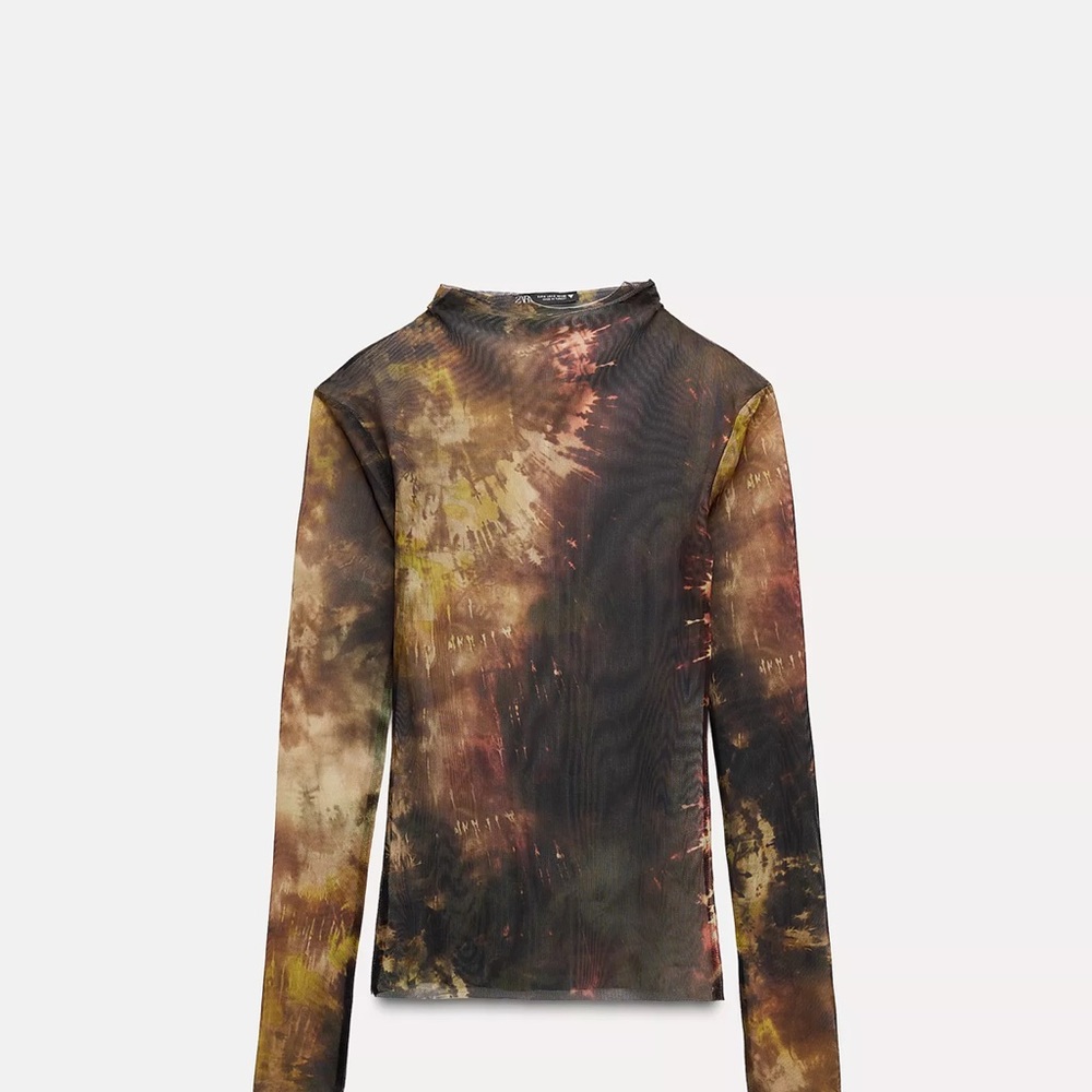 Zara Tie-Dye Sheer Top in Brown and Black